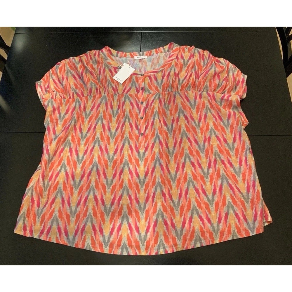 New Westbound Top Plus Size 3x Round neck 3/4 Button Pink‎ Orange Gray